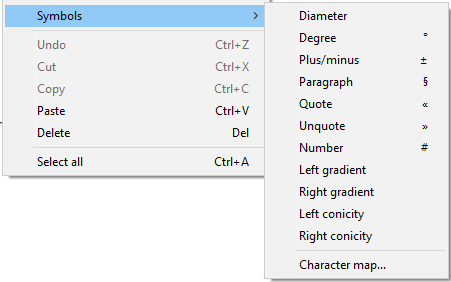 CAD drawing Context menu entry fields 14