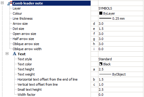 CAD drafting Comb leader note 0