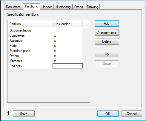 CAD software Setting up a custom type specification 1
